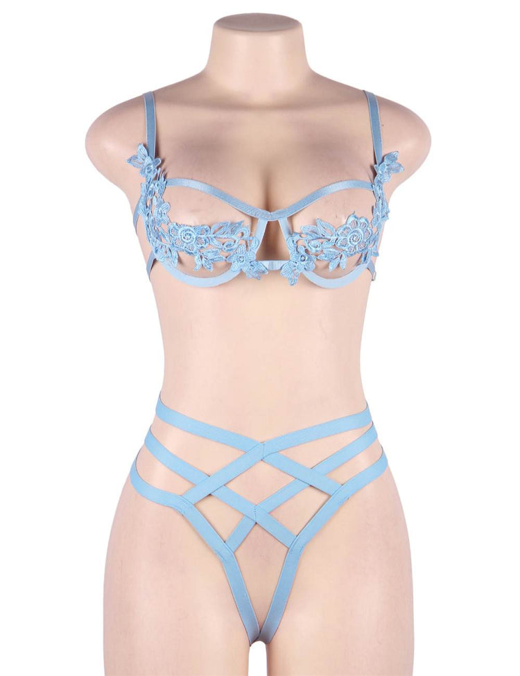 Underwire Lingerie Set Blue See-Through Romantic Design