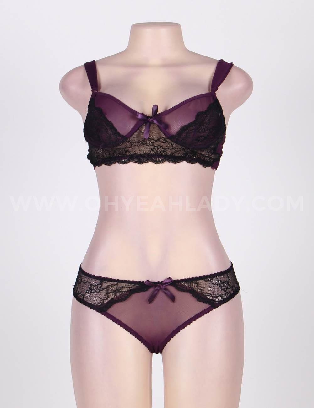 Underwire Lingerie Set Burgundy Lace Detailing