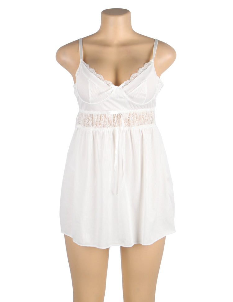 V-Neck Babydoll Lingerie White Delicate Lace Design