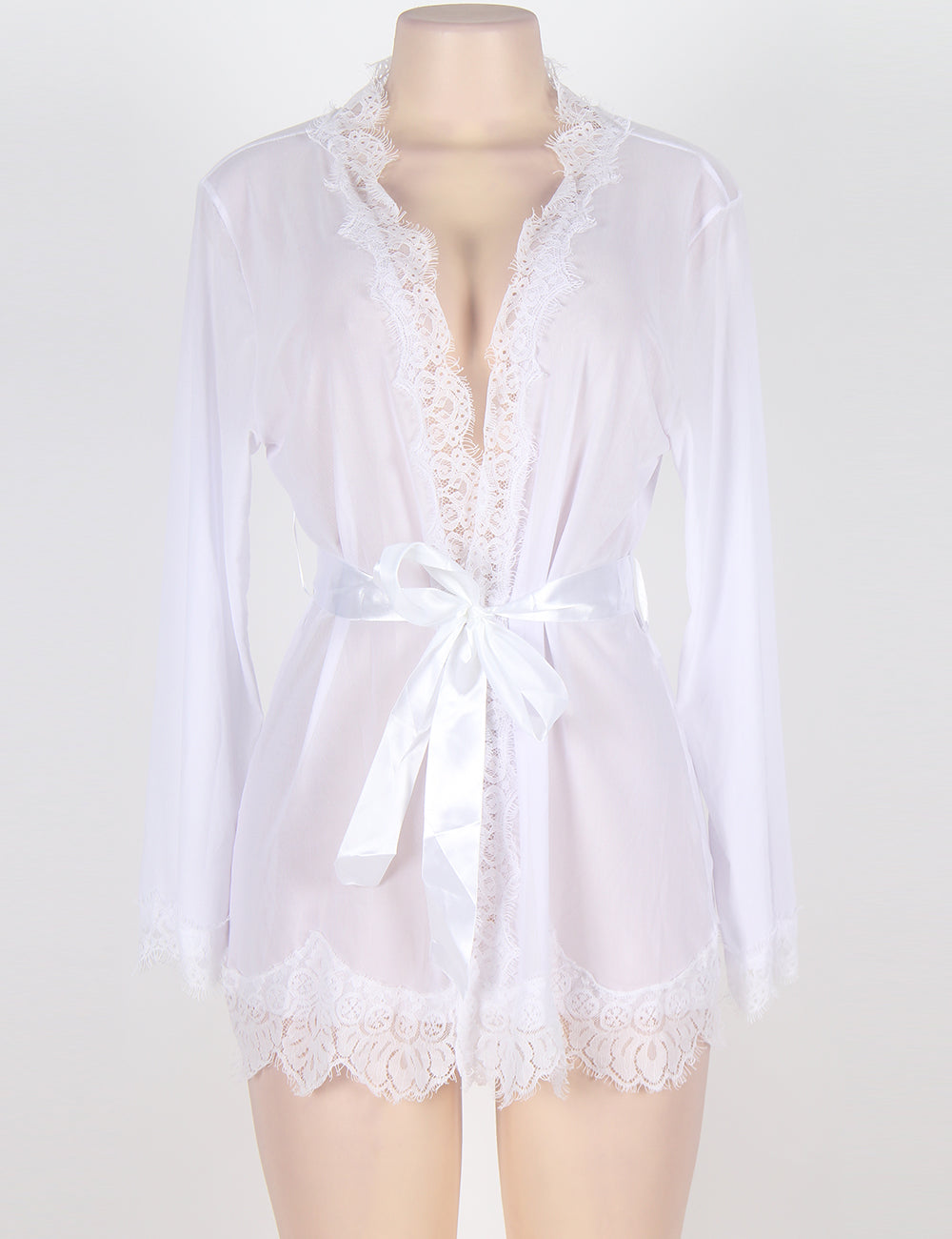 White Bridal Robe See-Through Lingerie with Lace