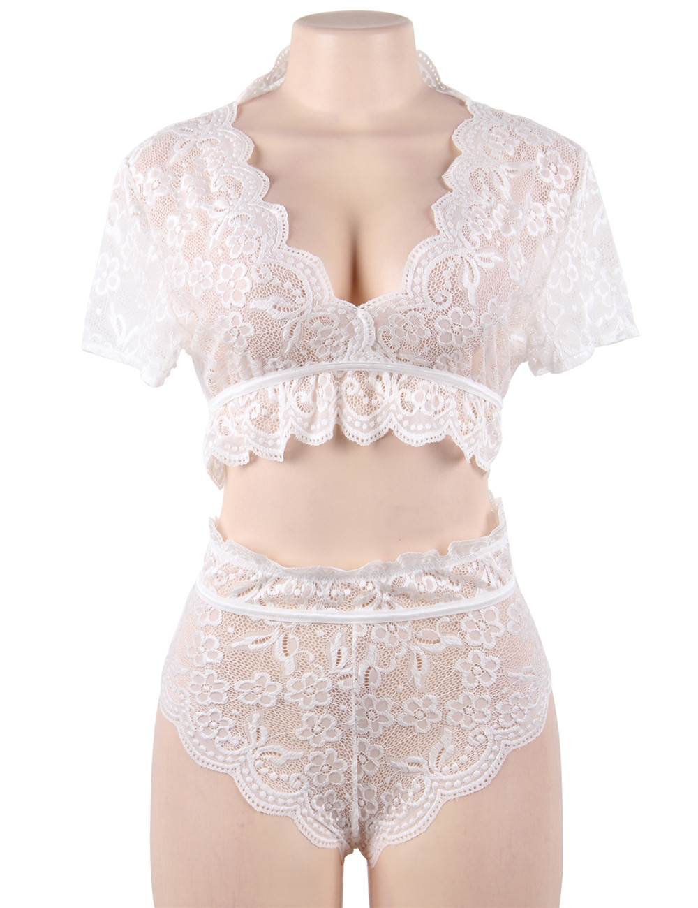 White Lace Bralette See-Through Floral Design