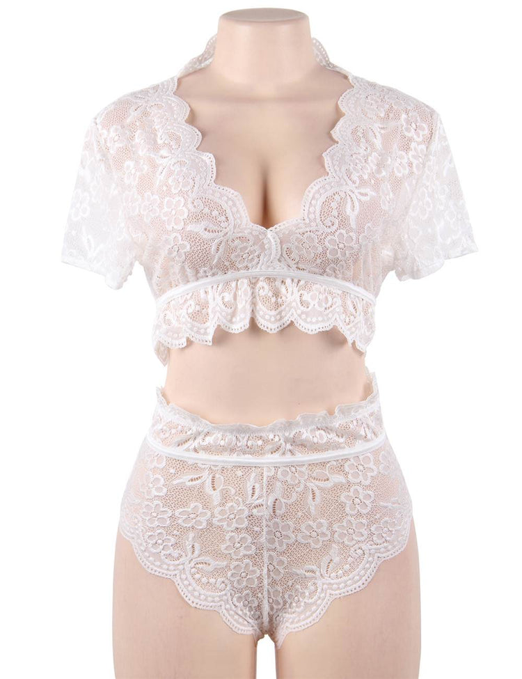 White Lace Bralette See-Through Floral Design