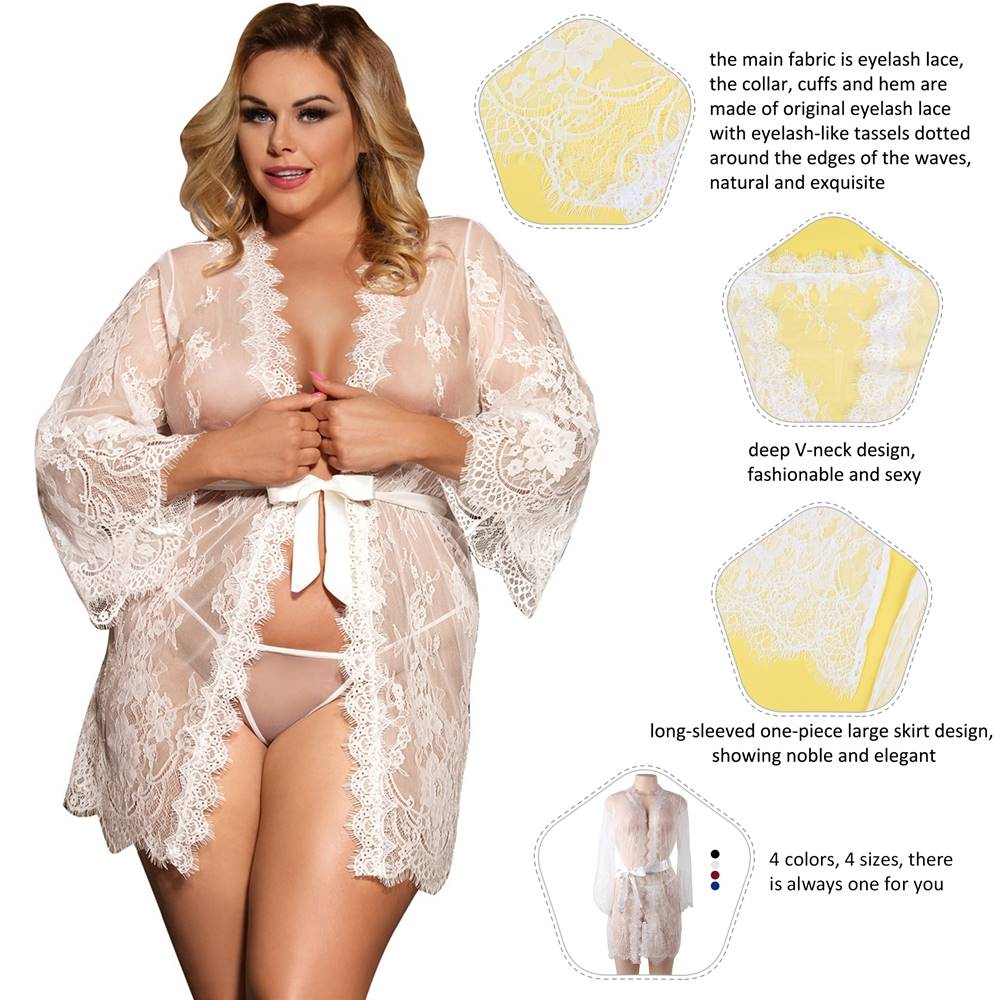 White Lingerie Set Lace Sexy Nightwear Robe