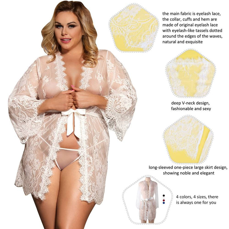 White Lingerie Set Lace Sexy Nightwear Robe