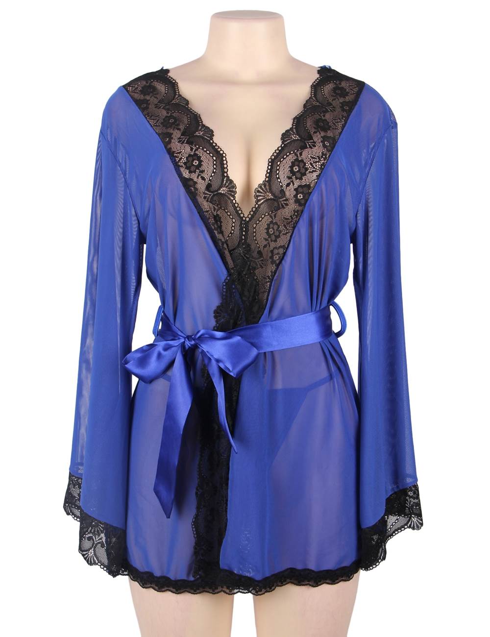 Women's Robe Blue Sexy Long Sleeve Pyjama Set