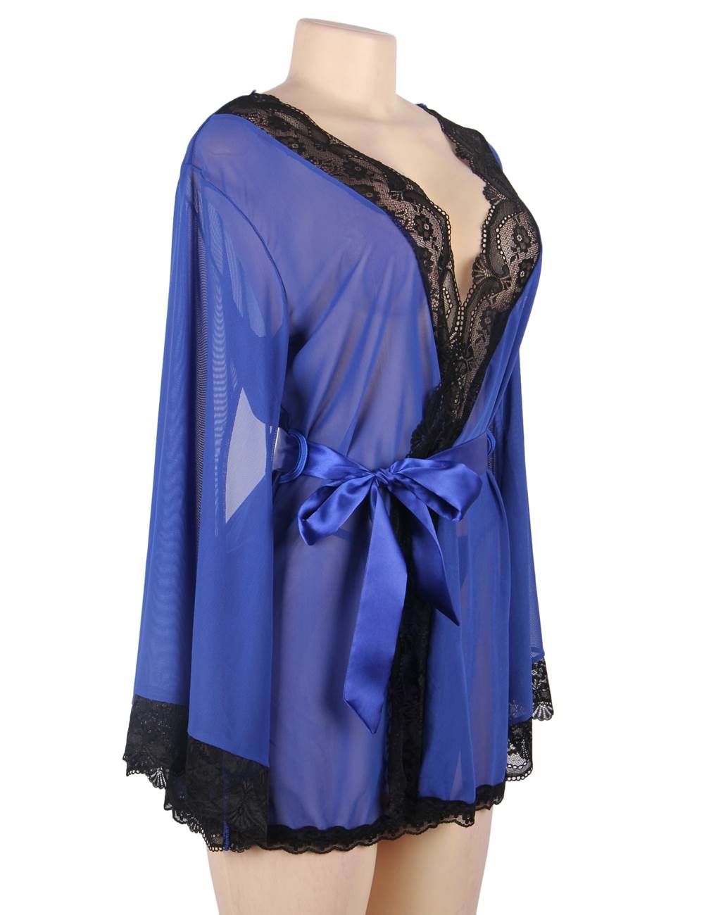 Women's Robe Blue Sexy Long Sleeve Pyjama Set